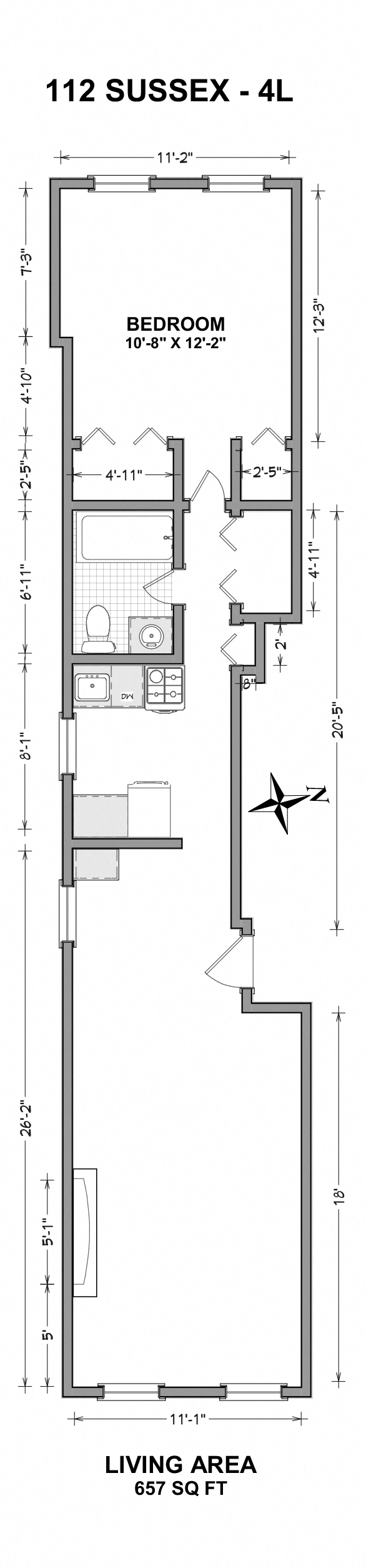 Floor plan for 1 bed, 1 bath, 720 sqft